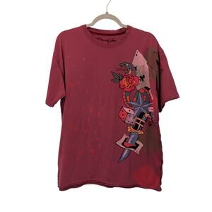 Edward Dada Men's Sz XXL Shirt Sleeve T Shirt Y2K Distressed Dagger Dice Casino